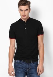 Celio Solid Black Mandarin T Shirt Men