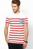 Celio Striped White Round Neck T Shirt Men