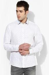 Celio White Printed Regular Fit Casual Shirt Men