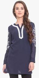 Ceylin Navy Blue Solid Tunic women