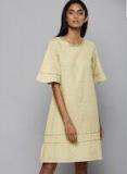 Chemistry Beige Self Design A Line Dress Women