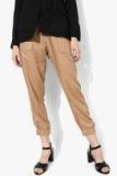 Chemistry Beige Slim Fit Solid Joggers Women