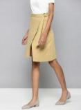 Chemistry Beige Solid A Line Wrap Around Skirt Women