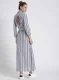 Chemistry Blue & White Striped Tie Up Longline Shrug Women