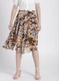 Chemistry Brown & White Printed Knee Length Flared Skirt Women