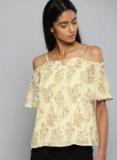 Chemistry Cream Coloured Semi Sheer Printed Top Women