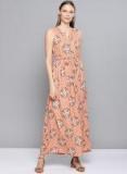 Chemistry Peach Coloured Printed Maxi Dress Women