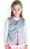 Cherry Crumble Grey Solid Open Front Jacket Girls