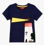 Cherry Crumble Navy Blue Printed Round Neck T Shirt Boys