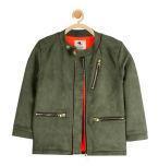 Cherry Crumble Olive Green Solid Biker Jacket Boys