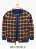 Cherry Crumble Reversible Navy Blue Checked Winter Jacket Boys