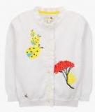 Cherry Crumble White Self Design Cardigan Girls