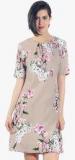 Chique Beige Coloured Printed Shift Dress Women