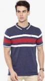 Classic Polo Navy Blue Striped Polo Neck T Shirt Men