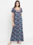 Claura Navy Blue Printed Nightdress Women