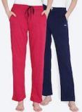 Claura Navy Blue Solid Lounge Pants Women