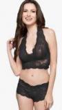 Clovia Black Embroidered Lingerie Set Women