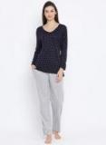 Clovia Blue & Grey Printed Night Suit Ls0429P08 women