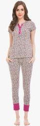 Clovia Dark Grey Printed Pyjama Set Women