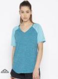 Columbia Blue Solid V Neck T Shirt Women