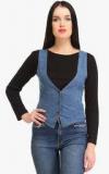 Cottinfab Blue Solid Jacket Women