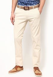 Cotton County Cream Solid Casual Trouser Men