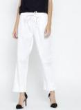 Cottonworld White Solid Trouser Women