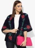 Cover Story Navy Blue Self Design Shrug Women