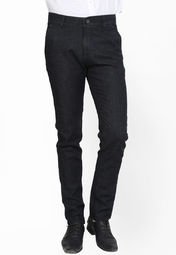 Crimsouneclub Solid Black Chinos Men