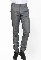 Crimsouneclub Solid Grey Chinos Men