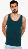 Cult Fiction Blue Solid Round Neck Vest men