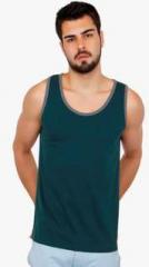 Cult Fiction Blue Solid Round Neck Vest men