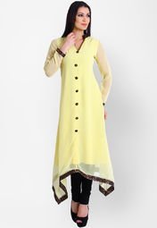 D & S Solid Yellow Kurta Women