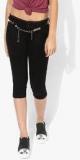 Deal Jeans Black Solid Capri With Belt women