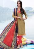 Desi Look Beige Embellished Dress Material women