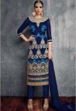 Desi Look Navy Blue Embellished Dress Material Women