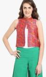 Desi Weaves Red Printed Nehru Jacket Women