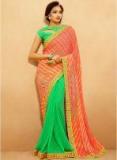 Desibutik Orange Printed Saree Women