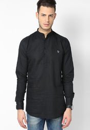 Design Roadies Solid Black Kurta Men