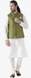 Deyann Off White Self Design Kurta Pyjama Set Men