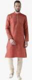 Deyann Red Self Design Kurta Pyjama Men