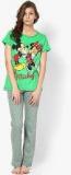 Disney By July Nightwear Green Printed Pyjama & Top Nightwear Sets Women