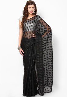 Diva Fashion Black Printed Net And Jacquard Saree women