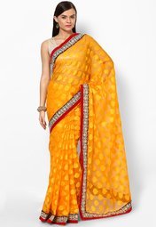 Diva Fashion Net And Jaquard Yellow Embroidered Bollywood Saree Women