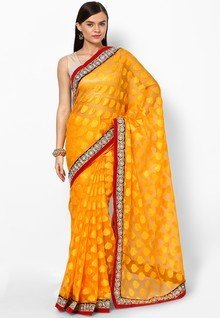 Diva Fashion Net And Jaquard Yellow Embroidered Bollywood Saree women