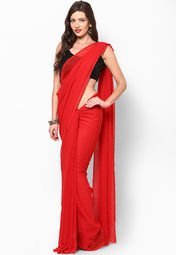 Diva Fashion Red Printed Jacquard Saree Women