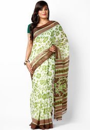 Diva Fashion Silk Blend Green Printed Saree Women