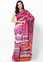 Diva Fashion Silk Blend Pink Printed Saree Women