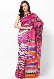 Diva Fashion Silk Blend Pink Printed Saree women