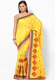 Diva Fashion Silk Blend Yellow Embroidered Bollywood Saree Women